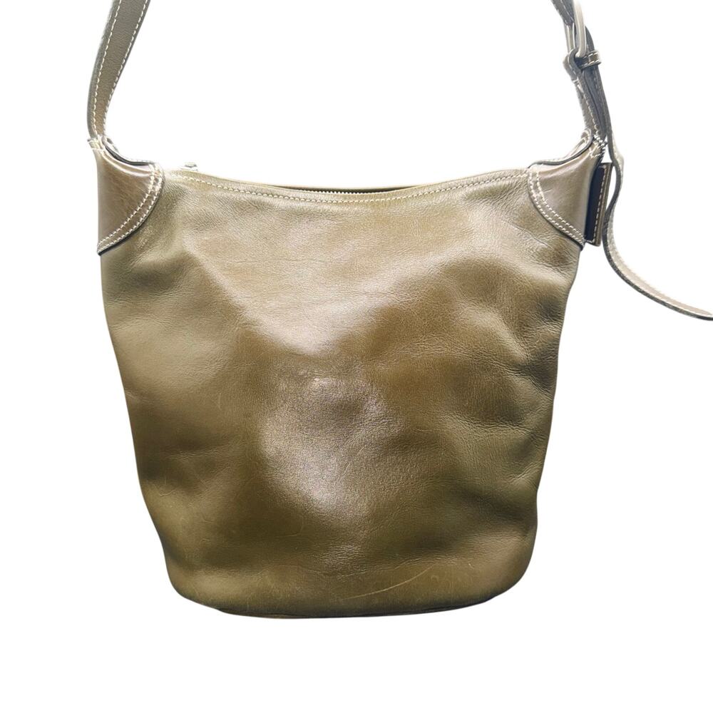 Vintage Latico Leather Bucket Shoulder Bag Olive Green Y2K Boho Slouchy Purse